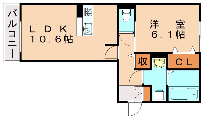 イオメール折尾(1LDK/3階)の間取り写真