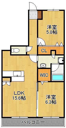 CLAIRひびきの一番館(2LDK/3階)の間取り写真