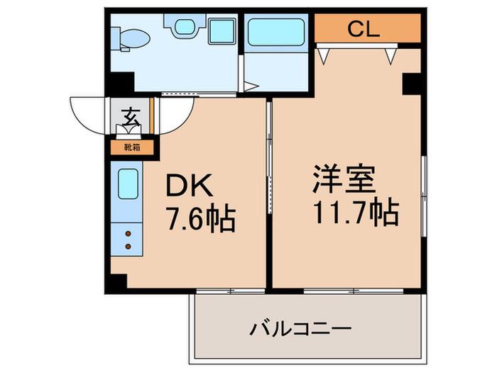 ヒルズK(1DK/7階)の間取り写真