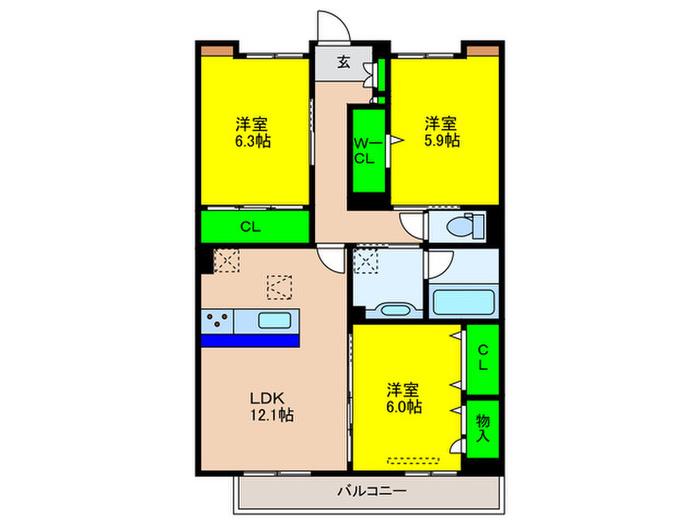SINFARIA六本松(3LDK/1階)の間取り写真