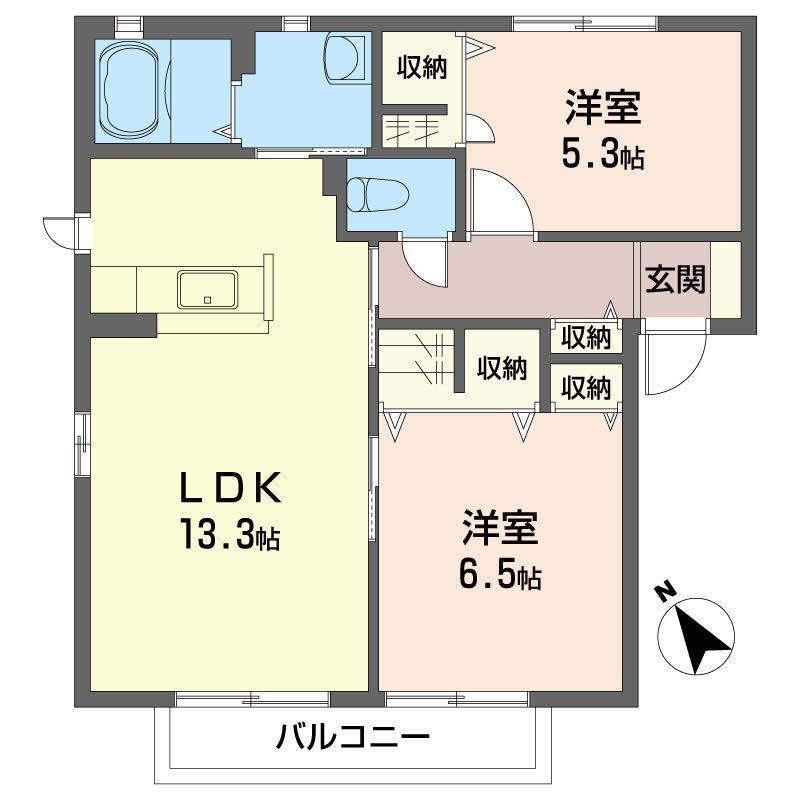 シャーメゾン末広(2LDK/2階)の間取り写真