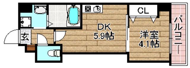 プレステージIII城北(1DK/3階)の間取り写真