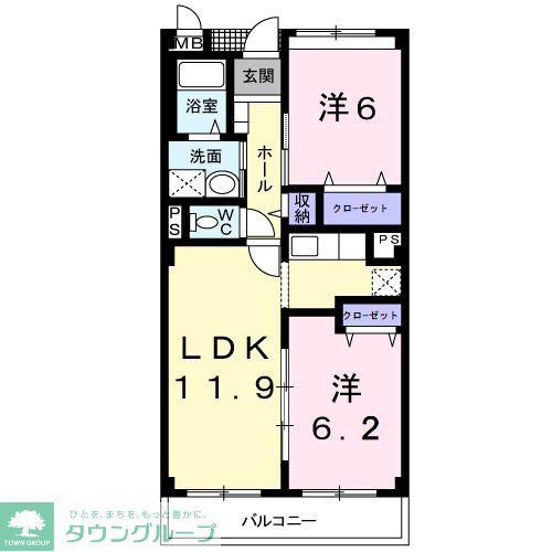 サウスウィンド(2LDK/2階)の間取り写真