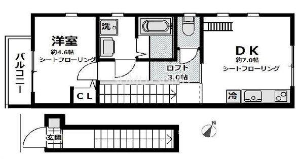 ソルヴァイ(1DK/2階)の間取り写真