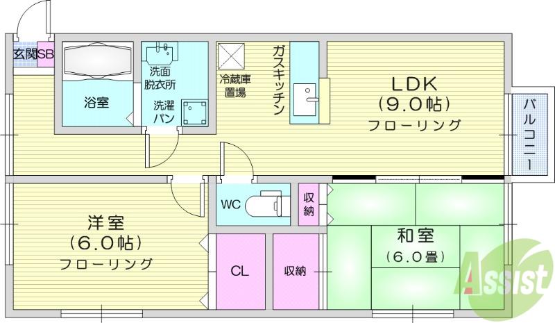 コーポしんやしきⅧ(2LDK/2階)の間取り写真