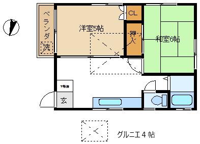 リトルリバー西が丘(2DK/2階)の間取り写真