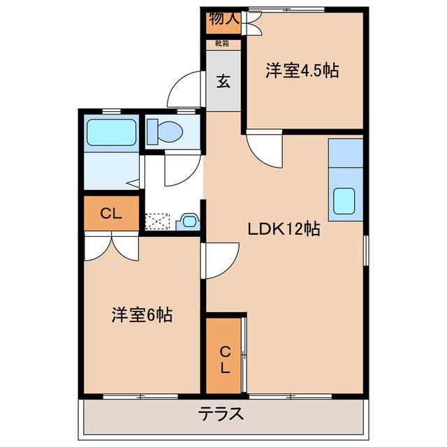 ヴィラ上松 A棟(2LDK/1階)の間取り写真