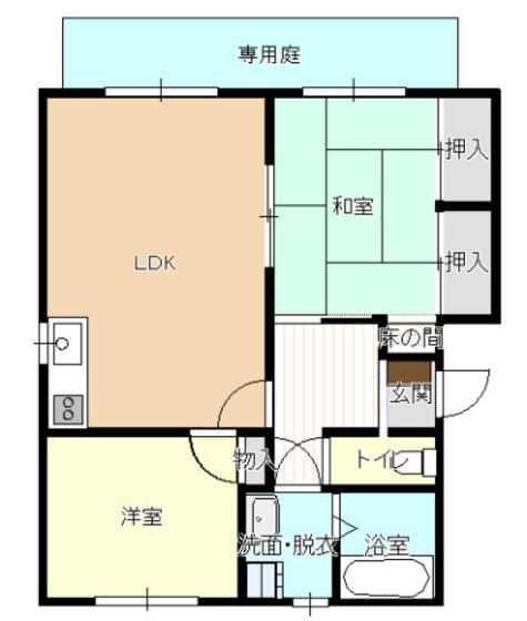 ハピネス中川D棟(2LDK/2階)の間取り写真