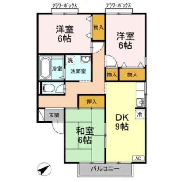 メルグランデA棟(3DK/2階)の間取り写真