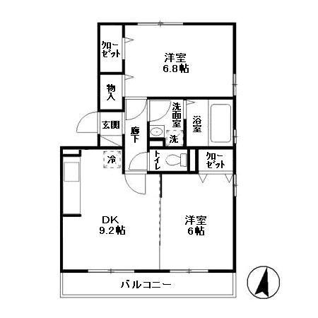 カーサフェリーチェAB(2DK/3階)の間取り写真