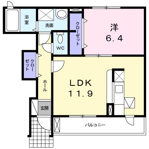 リバーサイドヴィラ(1LDK/1階)の間取り写真
