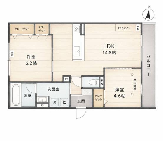 TORISIA千里丘Ⅲ(2LDK/2階)の間取り写真
