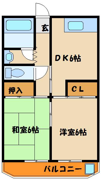誉マンション(2DK/1階)の間取り写真