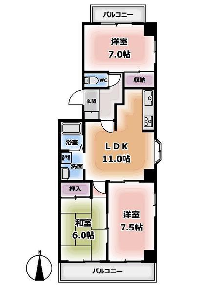 ユーハイツII(2LDK/3階)の間取り写真