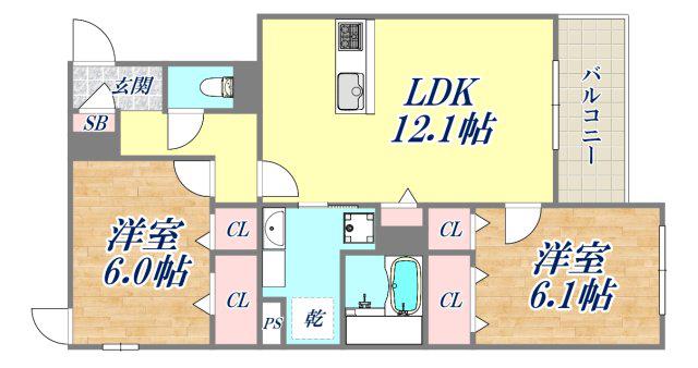 GRANDROCHER武庫之荘(2LDK/1階)の間取り写真