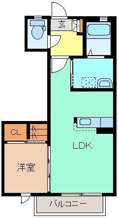プリムローズ(1LDK/2階)の間取り写真
