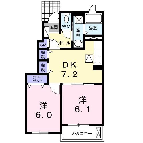 ファミリータイズIII(2DK/1階)の間取り写真