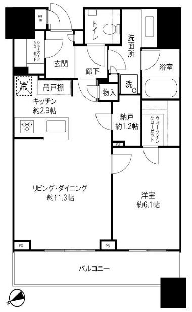 BRILLIA TOWERS目黒サウスレジデンス ブリリアタワーズ目黒(1SLDK/25階)の間取り写真