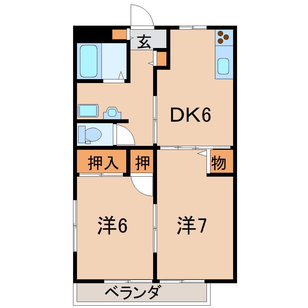 ドォーモ岡部(2DK/2階)の間取り写真