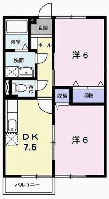 エスポワール21B(2DK/1階)の間取り写真