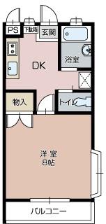 ロイヤルベル B(1DK/2階)の間取り写真