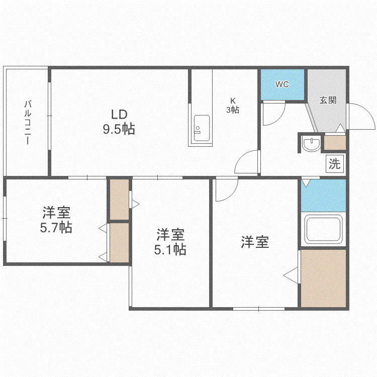 LORANGE(3LDK/3階)の間取り写真