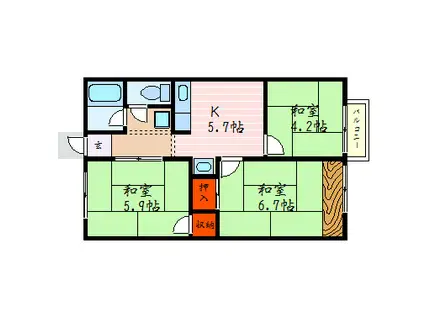 サンハイツ大柳(3K/2階)の間取り写真