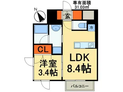パークフラッツ松戸(1LDK/10階)の間取り写真