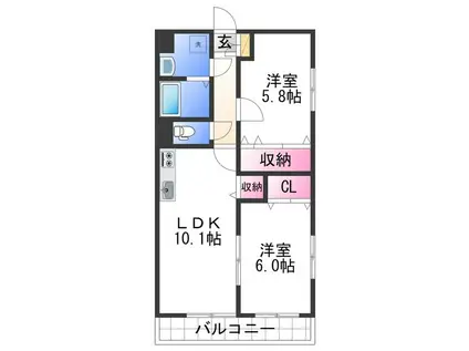 ＪＲ和歌山線 布施屋駅 徒歩9分 3階建 築20年(2LDK/2階)の間取り写真