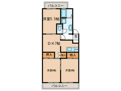 リトルタウン福塚(3DK/3階)の間取り写真