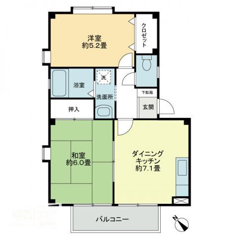 フォブール川津 A棟(2DK/2階)の間取り写真