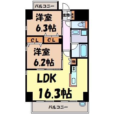 リンパクマンション(2LDK/3階)の間取り写真