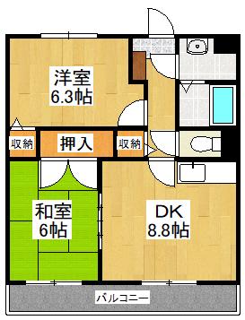 シャンティ(2DK/2階)の間取り写真
