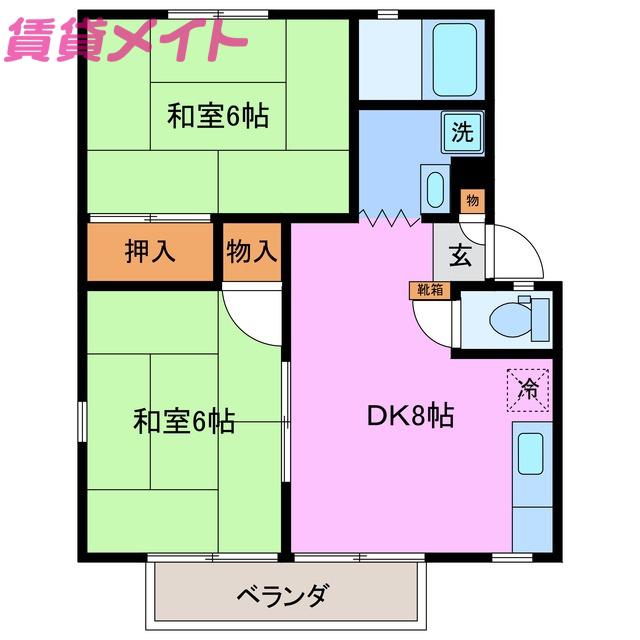 サンライズマンション(2DK/2階)の間取り写真