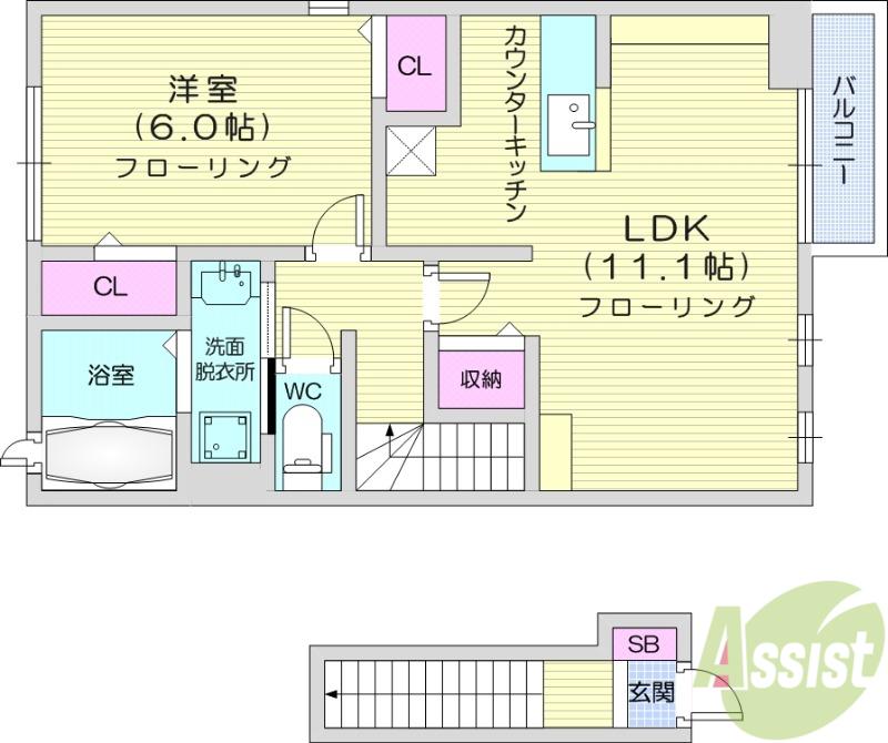 アバンツァートⅡ(1LDK/2階)の間取り写真