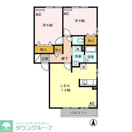 パルアモーレ A棟(2LDK/1階)の間取り写真