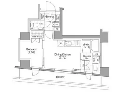 ザ・パークハビオ新宿(1DK/4階)の間取り写真