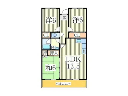 ロイヤルパレス天王台(3LDK/5階)の間取り写真