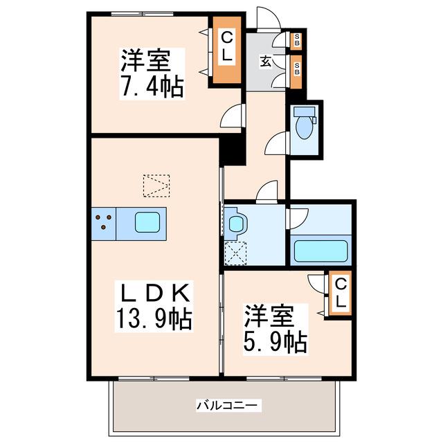 サンプレミアス(2LDK/1階)の間取り写真
