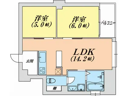プリオーレリベルタ(2LDK/3階)の間取り写真