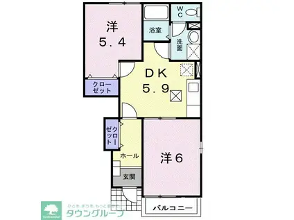 プラム ブルック(2DK/1階)の間取り写真
