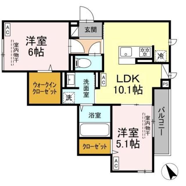 ドムスクレスト森野(2LDK/1階)の間取り写真