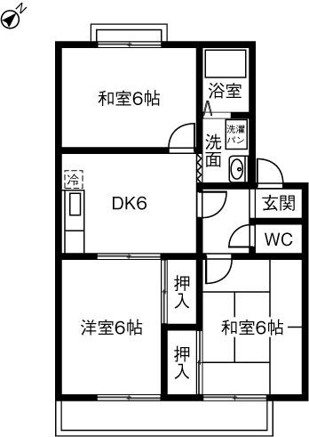 カレント北山B(3DK/2階)の間取り写真
