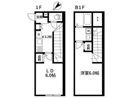 RIVER RESIDENCE用賀(1LDK/1階)の間取り写真