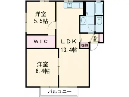 花ぞ野ローズガーデンE棟(2LDK/2階)の間取り写真