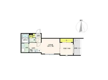 ウィローツリーレジデンス京都伏見(1LDK/1階)の間取り写真