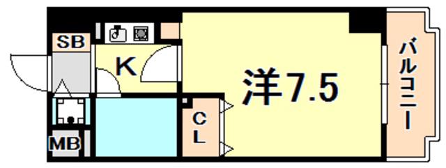 ライオンズマンション三宮東第2(1K/6階)の間取り写真
