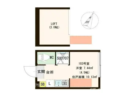 セント・キューブ東十条(ワンルーム/1階)の間取り写真