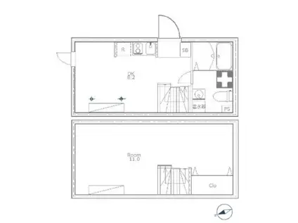 たすきCRASSO都立大学A棟(1DK/2階)の間取り写真