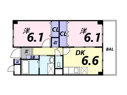 フォーチュン(2DK/2階)の間取り写真